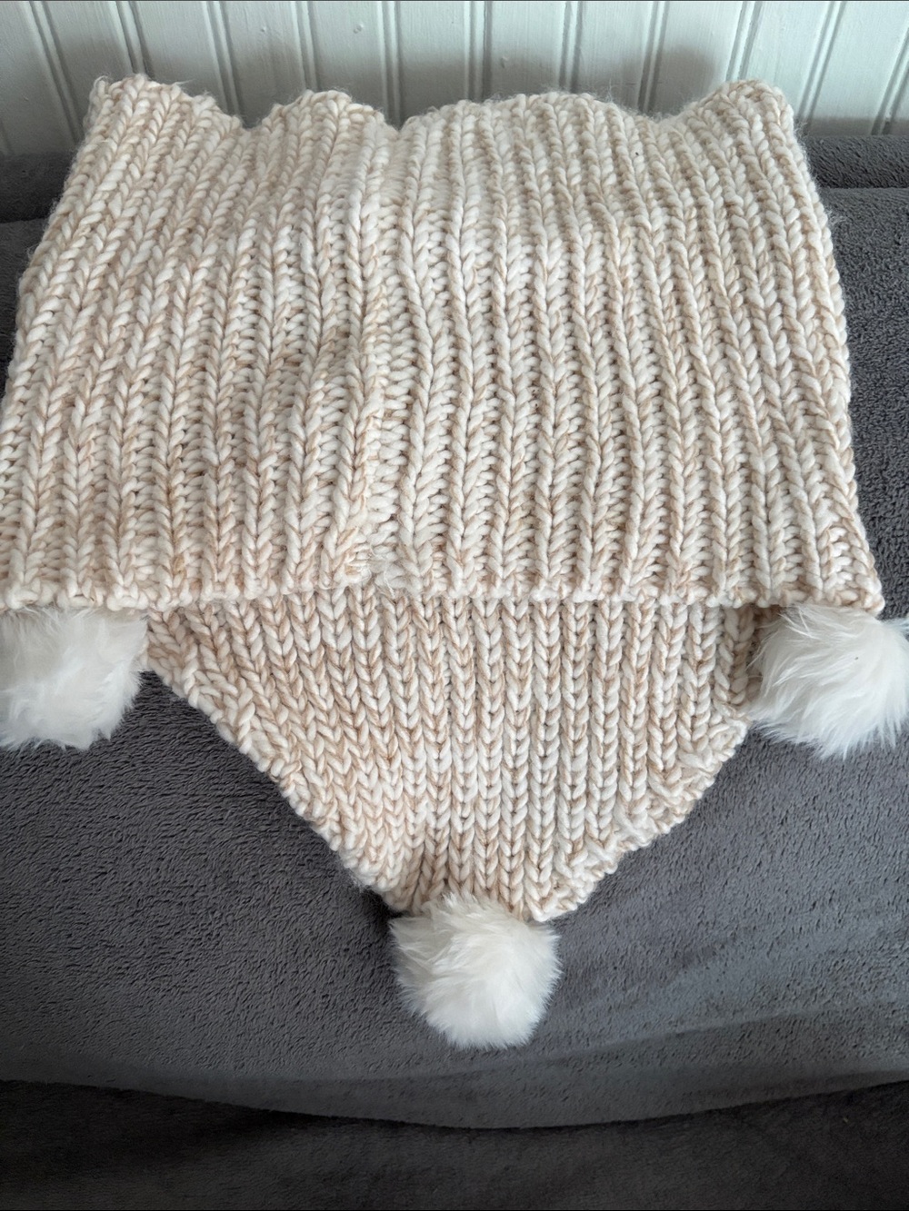 Kids Cream Knit Pom Pom Bottoms